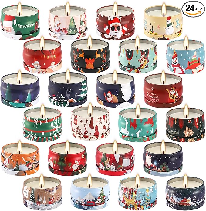24 Pack Christmas Scented Candles - Natural Soy Wax Advent Candles, Smokeless Clean Burning with Cotton Wick, 2.5oz Mini Jar Candles for Holiday Gifts, Home Decor & Christmas Party Favors - Bloomnest