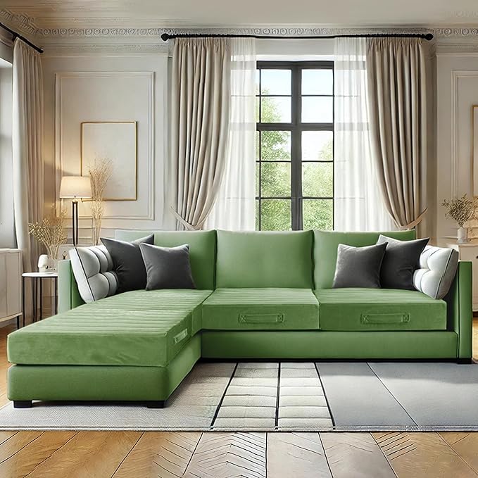 Codi Thick Replacement Couch Cushions, Upholstery Foam with Washable Covers for Sofa Cushion Chair Meditation - 24 × 24 × 5 Inch, High Density Foam, Green