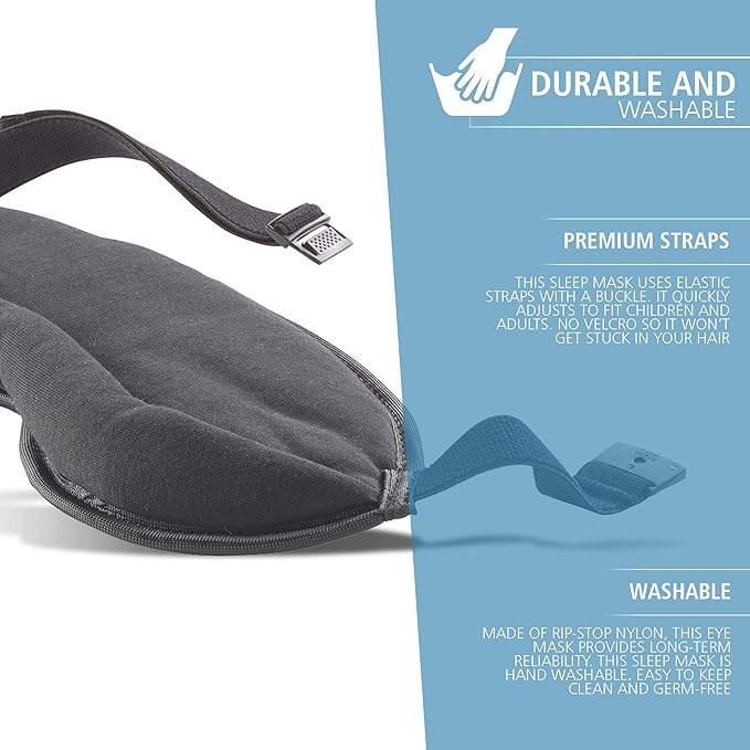 Lewis N. Clark Comfort Eye Mask + Sleep Aid to Block Light for Travel, Airplane, Hotel, Airport, Insomnia + Headache Relief with Adjustable Straps, Gray - Bloomnest