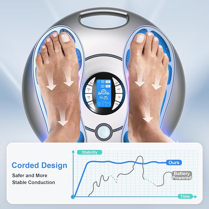 Foot Massager for Neuropathy, EMS TENS Foot Stimulator for Circulation and Pain Relief, TENS Unit Muscle Stimulator with 4 Electrode Pads, Fits Up to 11"
