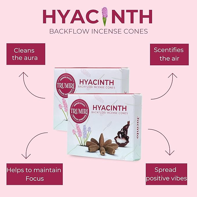 TRUMIRI Hyacinth Backflow Incense Cones - Total 20 Incense Cones Waterfall - Dual Pack of 10 Incense Backflow Cones - Waterfall Incense Cones - Incense Waterfall Cones TRUMIRI