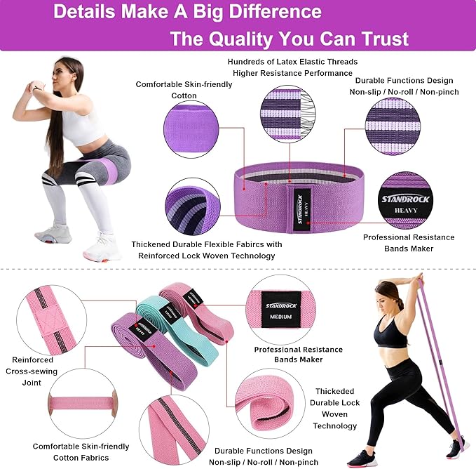 Fabric Resistance Bands for Working Out, 3 and 4 Levels Booty Bands Long Resistance Bands for Women and Men | Elastic Bands for Exercise Bands Resistance Workout Bands Resistance - Bloomnest
