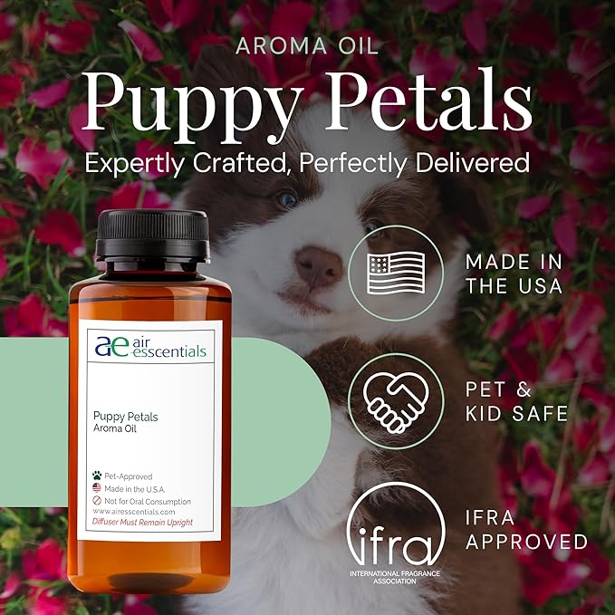 Air Esscentials Puppy Petals Aroma Oil - Pet-Preferred Pure Essential Oil for Scent Machines & Cold-Air Diffusers | Crisp Apple & Zesty Lime | Floral Light & Airy Musk | Safe for Pets | 300mL - Bloomnest