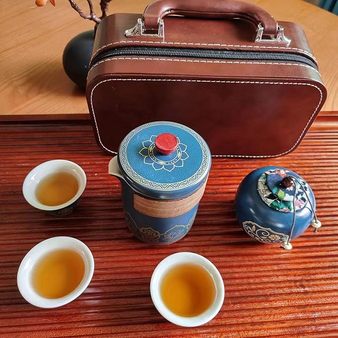 Ceramic Portable Travel Tea Set, Best Gift for Season of Graduation, Mother'S Day, Father'S Day, Christmas, Halloween, Birthday and Other Festivals (Travel Blue) - Bloomnest