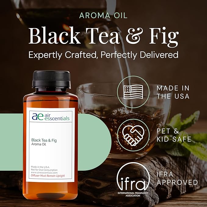 Black Tea & Fig Aroma Oil, Essential Oils Blend for Diffusers & Scent Machines, Herbal Fruity Blend and Amber, Aromatherapy, Cold Air Diffuser Compatible, 300 mL - Bloomnest