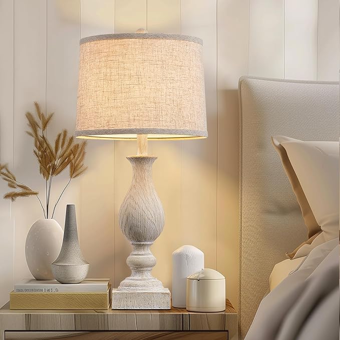 28'' Tall Farmhouse Table Lamps for Living Room, Bedroom Lamps Set of 2 with USB C+A Charging Ports, Rustic Farmhouse Nightstand Lamps for Bedside, Traditional Side Table Lamp with Fabric Shade - Bloomnest