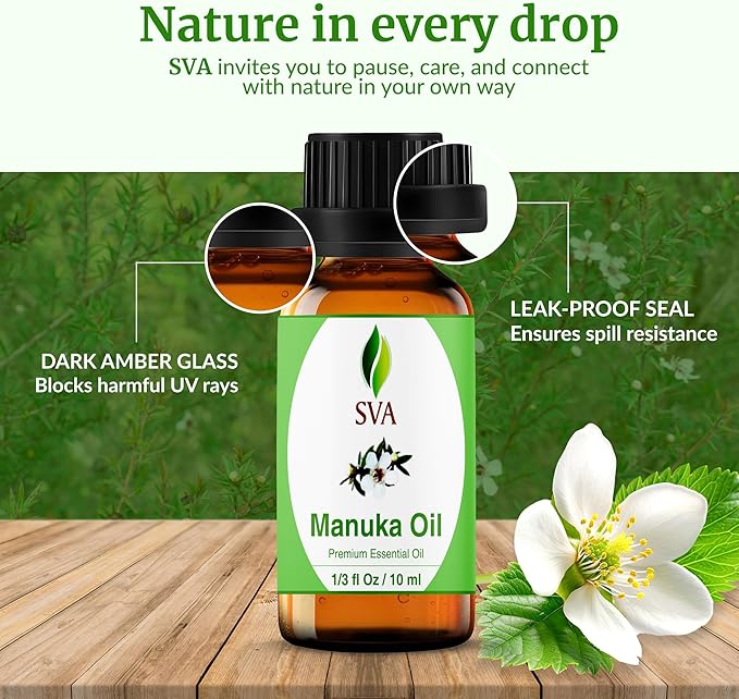 SVA Manuka Essential Oil – 1/3 Fl Oz – 100% Natural Manuka Oil - for Diffuser, Hair Care, Face, Skin Care, Aromatherapy, Scalp and Body Massage, Soap and Candle Making - Bloomnest
