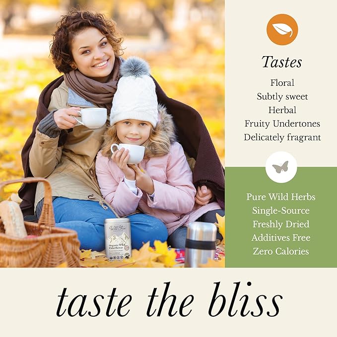 Wild Bliss Organic Elderflower Tea – Immune and Respiratory Support - Caffeine Free Loose Leaf Elder Flowers - 2.11 Ounces - 24 Servings - Bloomnest