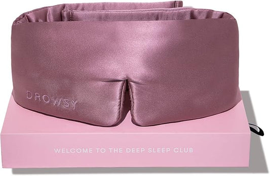 DROWSY Silk Sleep Mask - Face-Hugging, Padded Cocoon for Luxury Sleep in Total Darkness - 100% Pure Mulberry Silk (Damask Rose)