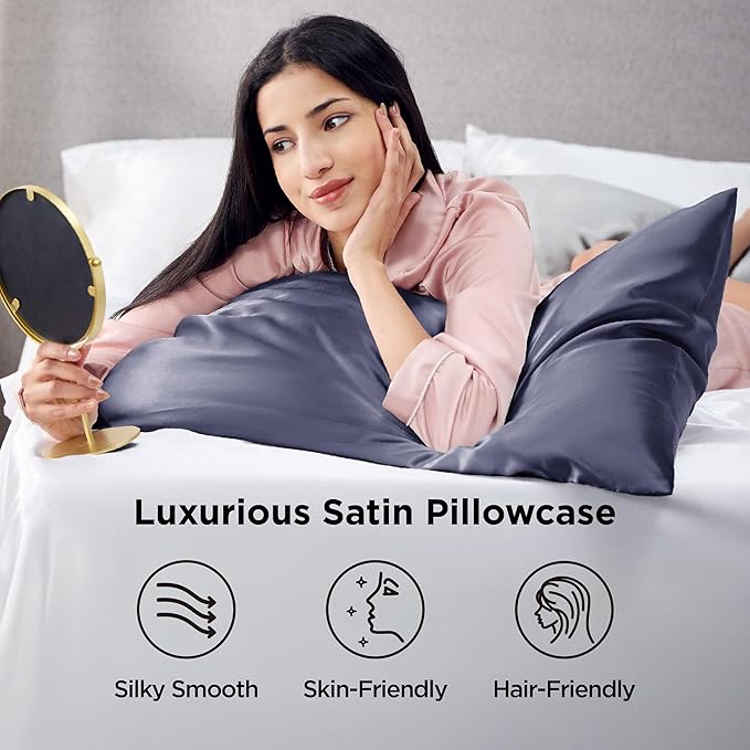 Bedsure Satin Pillowcase 2 Pack Similar to Silk Pillow Cases Standard Size, Pillow Case for Sleeping Women with Envelope Closure, Gifts for Women Men, Blue Granite, 20x26 Inches, 2pcs - Bloomnest