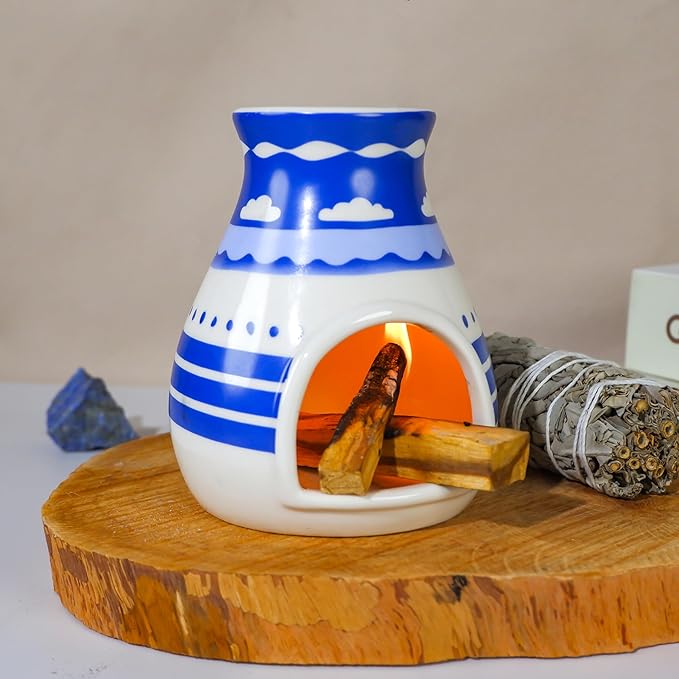 Handcrafted Palo Santo Burner – Hopi-Inspired Ceramic Incense Dish for Aromatherapy – Suitable for Sage, and Cone Incense – Ideal for Energy Cleansing, Yoga, Meditation, Zen, Altar Décor MOUGIGI