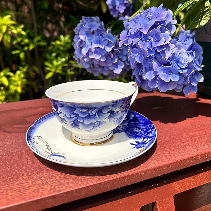 ACMLIFE Bone China Tea Sets, Blue and Gold Tea Set for Adults Porcelain Tea Cup Set, Cup and Saucer Set Vintage Floral for Women Party or Christmas Gifts Giving (china blue) - Bloomnest