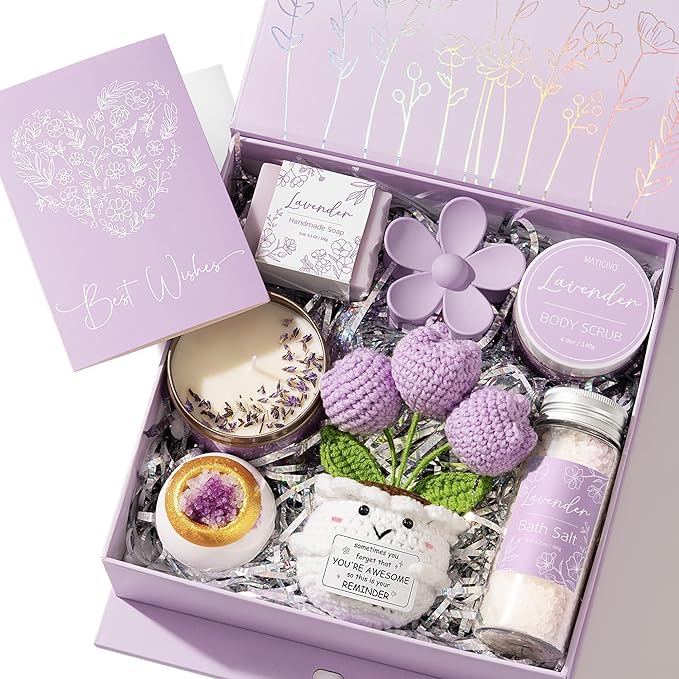 Spa Gifts for Women Bath Gift Set, Lavender Relaxing Spa Gift Baskets Home Bath Set Self Care Kit Care Package Thank You Birthday Valentines Day Gifts for Her Women Mom Friend Sister Teen Girl Wife