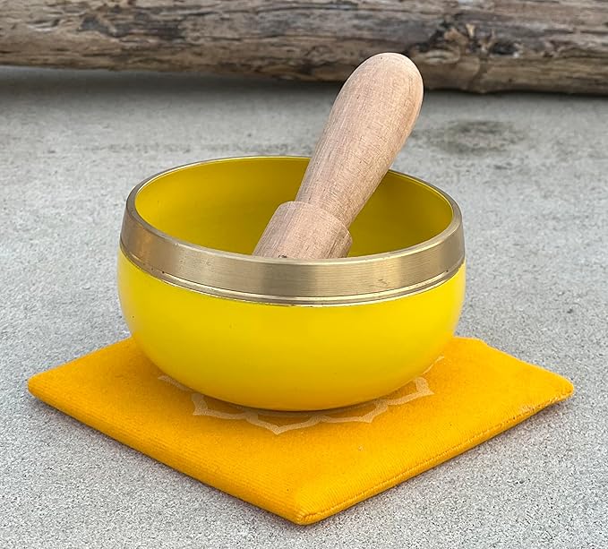 DharmaObjects Tibetan Solar Plexus Chakra Premium Palm Size Singing Bowl Gift Box Set - Bloomnest