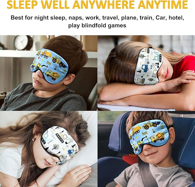 2 Pcs Sleep Mask,Construction Vehicles Masks with Adjustable Buckle for Sleeping,Soft Eye Masks for Sleep,Blackout Sleep Mask for Kids Teens Home Travel Party Game Eye Cover Blindfold - Bloomnest