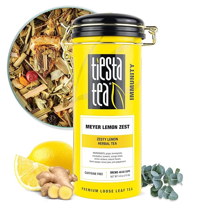Tiesta Tea - Meyer Lemon Zest, Loose Leaf, Zesty Lemon Herbal Tea, Premium Non-Caffeinated Blend, Makes Hot or Iced & Up to 50 Cups, 4oz Refillable Tin - Bloomnest