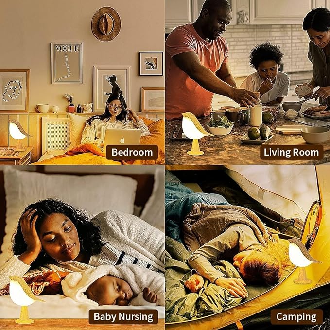 Bird Table Lamp with Remote & Touch Control | 3 Color Temperature & 3-Level Brightness Adjustable Night Light | Rechargeable Cordless Bedside Lamp for Bedroom Office Dorm | Timer & Bird Lover Gifts - Bloomnest