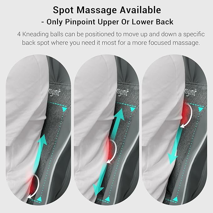 Mynt 2D & 3D Shiatsu Neck and Back Massager for Chair with 10 Deep Kneading Nodes, Adjustable Back Massage with Heat, Portable Massage Chair Pad (Gray) - Bloomnest