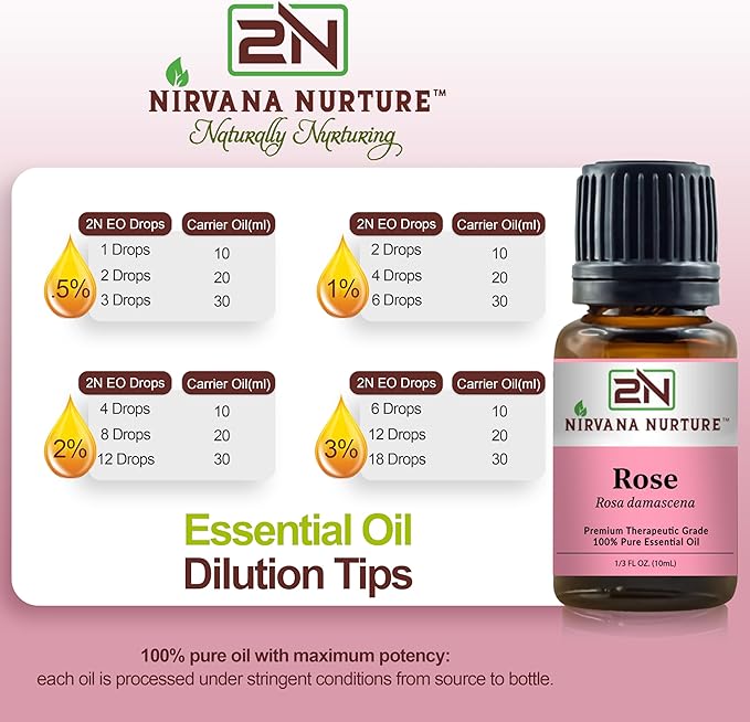 Rose Essential Oil, 100% Pure Undiluted, Aromatherapy Oil for Diffuser, Hair & Skin Care NirvanaNurture