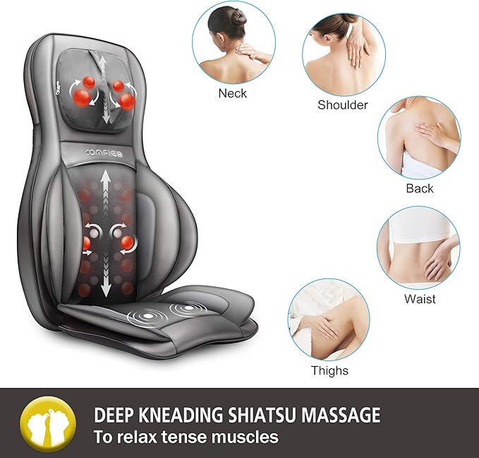 COMFIER Back Massager for Pain Relief Deep Tissue, Shiatsu Neck and Back Massager with Heat, Rolling & Compression Massage Chair Pad for Office Chair, Full Body Massage Chair Gift for Mom Dad - Bloomnest