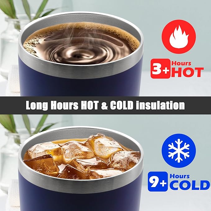 20 oz Tumbler Coffee Travel Tumblers Bulk with Lid Stainless Steel Double Wall Vacuum Insulated Mug Powder Coated Cups fit Car Cupholder for Hot and Cold - Navy, 4Pack