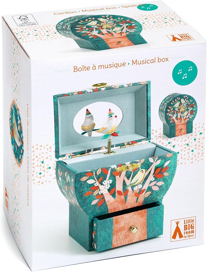 DJECO Musical Jewelry Box for Kids - Treasure Box Night Singing - Storage for Necklace, Bracelets, Rings, Earrings, Small Toys, Decorations, Keepsake & Trinkets - Safe for Ages 3+ Boys & Girls - Bloomnest