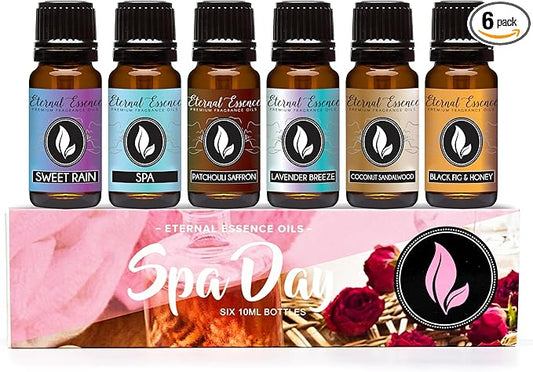 Eternal Essence Oils Spa Day Set of 6 Premium Fragrance Oils - Includes Lavender Breeze, Sweet Rain, Coconut Sandalwood, Black Fig & Honey, Patchouli Saffron, and Spa Scented Oils - 10ML - Bloomnest
