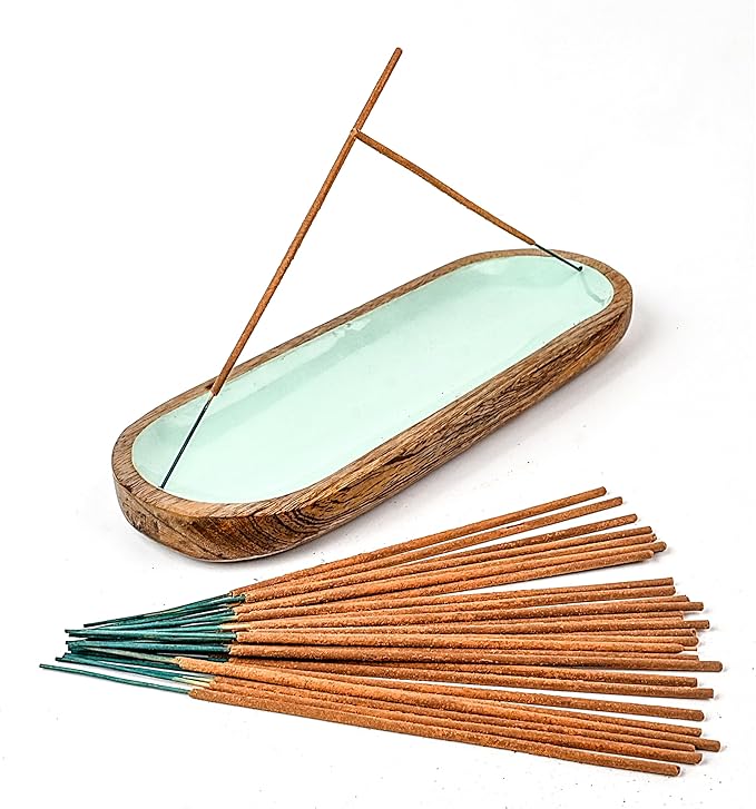 Hand Painted Incense Holder-Incense Burner/Ash Catcher/Handmade Wooden Insence Tray – Modern Gift Home/Room/Kitchen Décor Size 11x4x1.5 Inches