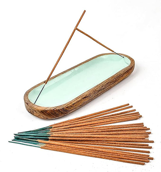 Hand Painted Incense Holder-Incense Burner/Ash Catcher/Handmade Wooden Insence Tray – Modern Gift Home/Room/Kitchen Décor Size 11x4x1.5 Inches