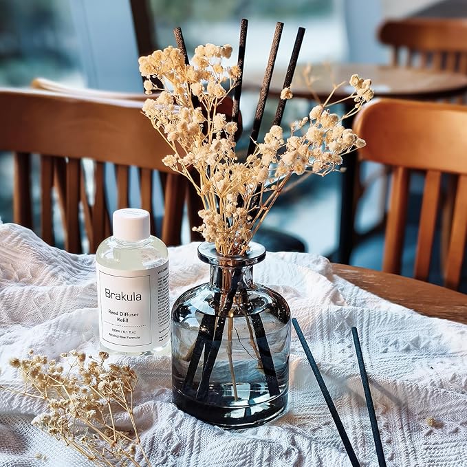 Brakula Reed Diffuser Set, 6.09 fl oz (180 ml)- Bamboo with 8 Reed Sticks, Home Fragrance Reed Diffuser for Bathroom Shelf Decor