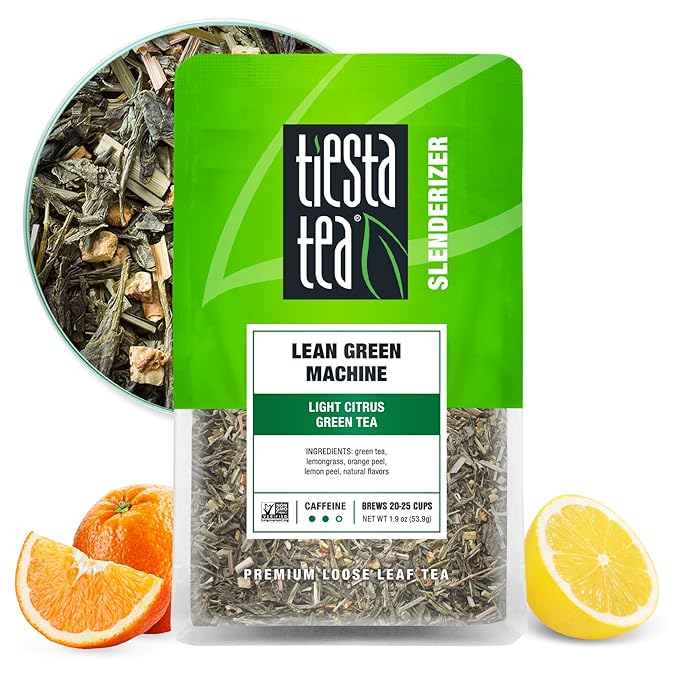 Tiesta Tea - Lean Green Machine, Loose Leaf, Light Citrus Green, Premium Blend, Medium Caffeinated, 25 Cups, 1.9 Ounce Resealable Pouch - Bloomnest