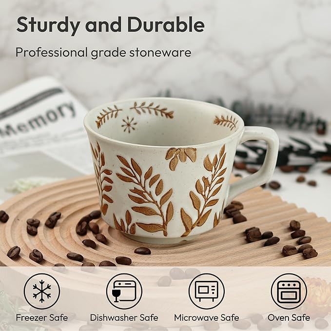 Ceramic Coffee Mug, 12 oz Novelty Unique Teacup with Handle, Stoneware Cup for Tea Mocha Latte Cappuccino Espresso (Set of 2, Butterfly and Ivy) - Bloomnest