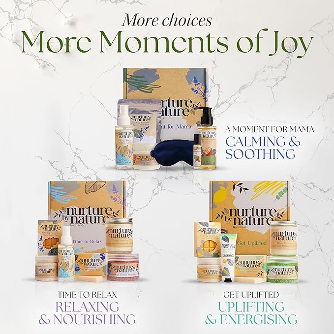 Nurture by Nature New Mom Gift Set - Self Care Gift Set with Body Scrub, Lavender Pillow Spray, Body Butter, Shower Gel & more - Vegan & Non GMO - Christmas Gifts for Mum & Wife, Baby Shower Gift Idea