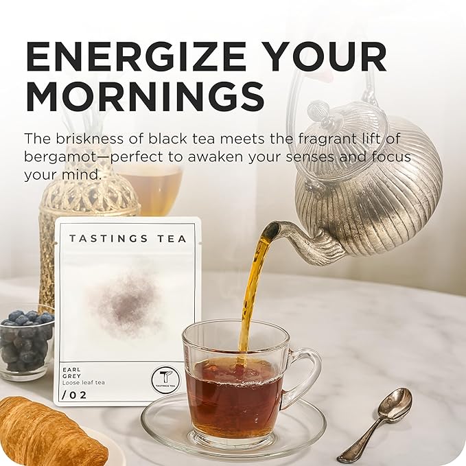 Tastings Tea Earl Grey - 3.5 oz. Loose-Leaf Blend | Assam & Nilgiri Tea Leaves with Bergamot Oil | Caffeinated for Morning Rituals | Holistic Wellbeing - Bloomnest