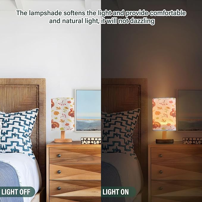 Cute Thanksgiving Turkey LED Table Lamp with USB Port Rechargeable Lamps Bedroom Lamps for Nightstand Living Room Dorm Home Office Desk - Bloomnest
