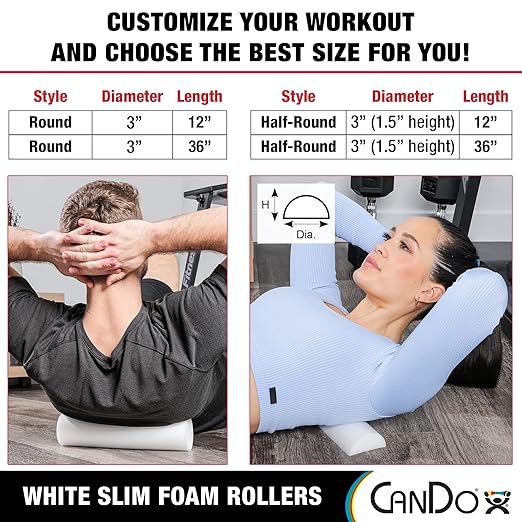 CanDo Slim White PE Foam Rollers for Exercise, Fitness, Muscle Restoration, Massage Therapy, Sport Recovery and Physical Therapy for Home, Clinics, Professional Therapy 3" x 36" Round - Bloomnest
