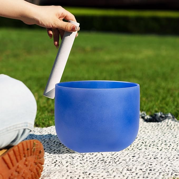 ALIOTH 7" Blue G Note Crystal Singing Bowl Throat Chakra Sound Therapy with Suede Mallet - Bloomnest
