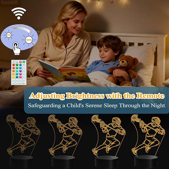 Lacrosse Night Light, Lacrosse Gifts for Boy, 3D Illusion Lamp with Remote Control, 16 Colors Changing, Timer, RGB Flashing Mode and Dimmable, Field Lacrosse Gifts for Men Christmas Decor - Bloomnest