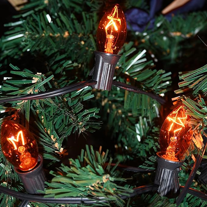 SUNSGNE 25 Pack C7 Orange Light Bulbs Halloween Christmas Replacement Bulbs, C7 Clear Orange Incandescent Light Bulbs for Outdoor Patio Xmas String Lights, E12/C7 Candelabra Base, 5 Watts - Bloomnest