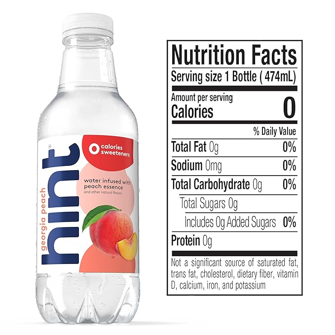 Hint Fruit-Infused Bottled Water, Georgia Peach - Sugar Free Flavored Water with Zero Calories, Naturally Flavored, and No Artificial Sweeteners - 16 Fl Oz (Pack of 12) - Bloomnest
