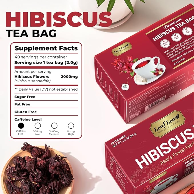 LeafLea 120 Hibiscus Tea Bags, 100% Pure Natural Hibiscus Flowers Herbal Tea, Natural Red Hibiscus Flower Tea, Te de Hibisco, Caffeine-Free, No Sugar, Vegan, Non-GMO, Rich in Flavor & Color, Pack of 3 - Bloomnest