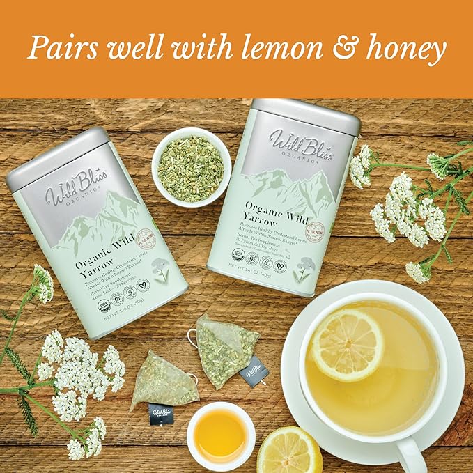 Wild Bliss Organic Yarrow Tea - Caffeine Free Loose Leaf Herbal Tea - Pharmacopoeia Potency - 1.76 Ounces - 25 Servings - Bloomnest