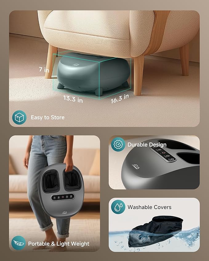 Snailax Foot Massager with Heat and Compression, Shiatsu Foot Massager for Neuropathy and Plantar Fasciitis, Deep Kneading, Rolling, Remote Control, Fits up to Size 14, Gifts - Bloomnest