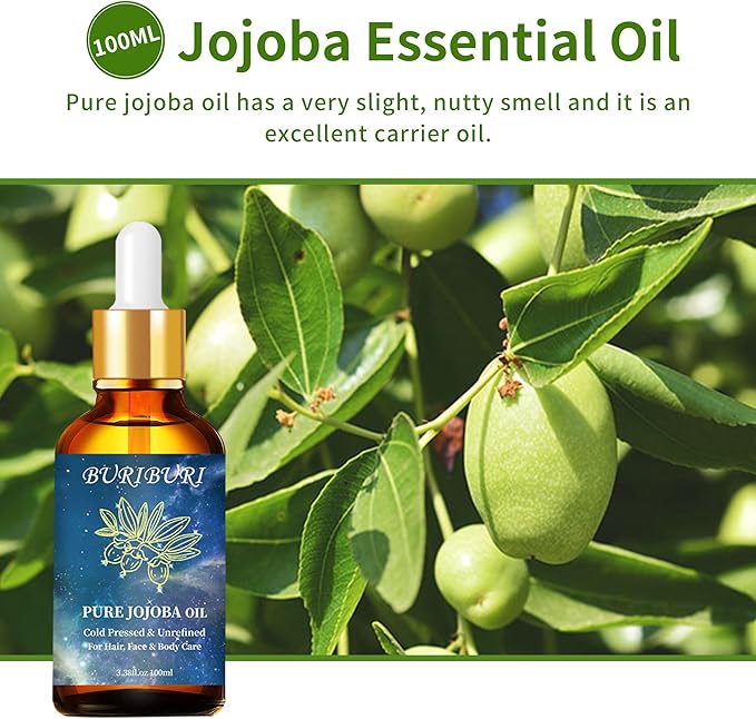 BURIBURI 100% Pure Organic Jojoba Carrier Oil, 100ml/3.38fl.oz - Bloomnest