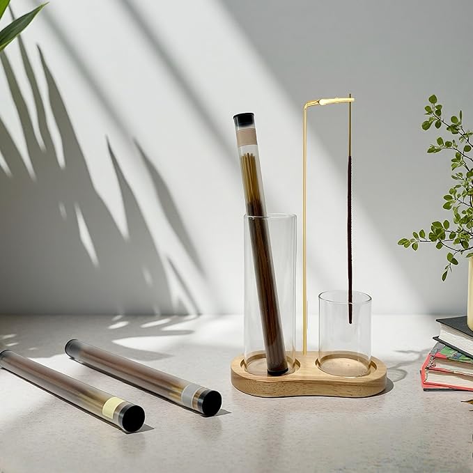 Glass Incense Holder, 2 in1 Incense Sticks Burner Holder with Storage,Hang Upside Down Incense Holder for Sticks with Glass Ash Catcher for Meditation Yoga Spa Room Decor - Bloomnest