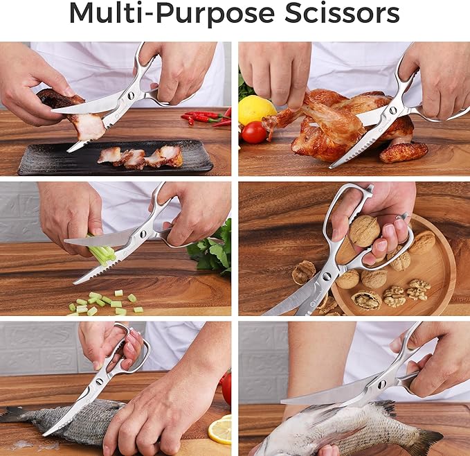Sunnecko Kitchen Scissors for Food, Heavy Duty Scissors All Purpose Kitchen Shears That Come Apart, 9 Inch Fully Forged Stainless Steel with Curved Blades - Bloomnest