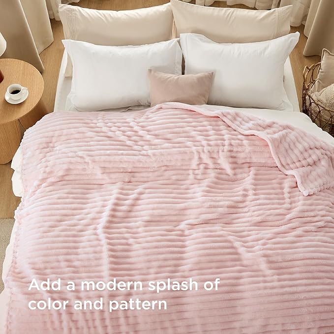 Bedsure GentleSoft Blankets Queen Size for Bed - Cozy Soft Blankets for Women, Cute Large Fleece Throws for Girls, Crystal Pink, 90x90 Inches - Bloomnest