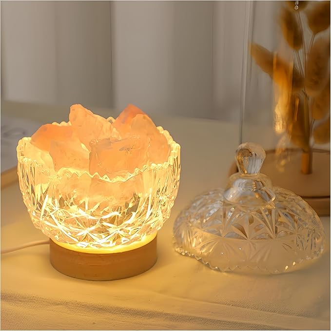Himalayan Salt Lamp Night Light, Aromatic Diffuser Stone with Wood Base & Lid, LED USB Salt Lamp for Office, Bedroom, Bathroom, Gift for Relaxation & Sleep(Pink) - Bloomnest