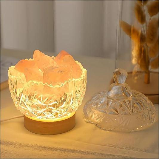 Himalayan Salt Lamp Night Light, Aromatic Diffuser Stone with Wood Base & Lid, LED USB Salt Lamp for Office, Bedroom, Bathroom, Gift for Relaxation & Sleep(Pink) - Bloomnest