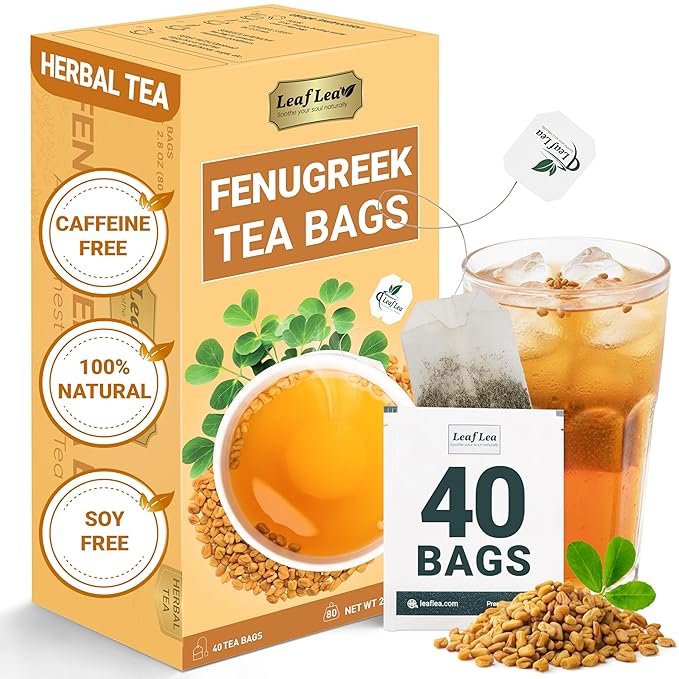 LeafLea 40 Natural Fenugreek Seed Tea Bags, 100% Pure from Fenugreek Seeds, Herbal Tea Infusion, Fenogreco Tea with Distinct Aroma and Smooth Flavor, Caffeine-Free, Individually Wrapped for Freshness - Bloomnest